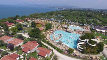Seasonal outdoor pool, pool umbrellas, pool loungers
