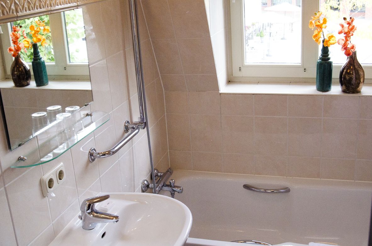 combined shower/bathtub, free toiletries, hair dryer, towels