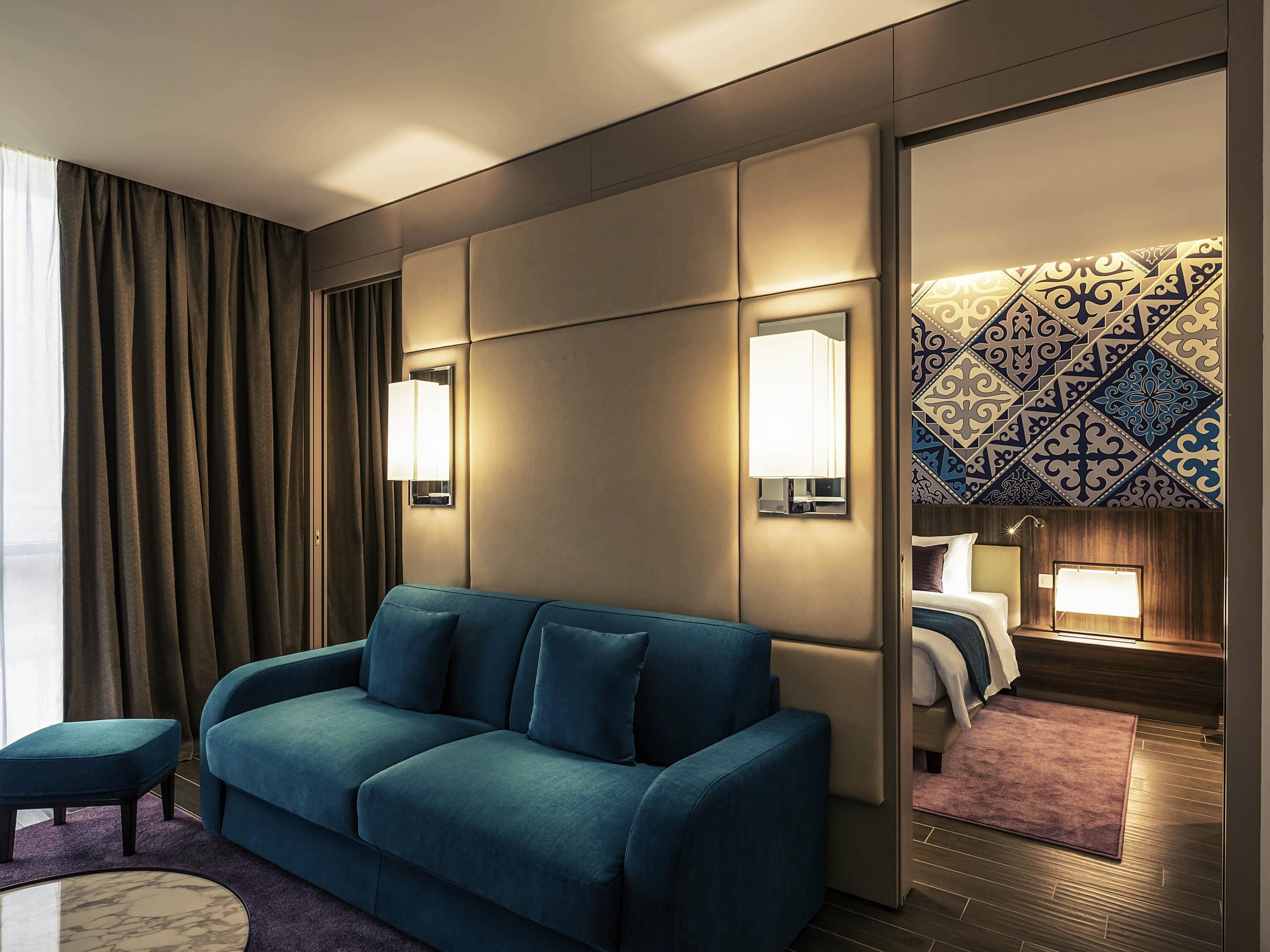Privilege King Suite with Sofa | Premium bedding, minibar (some free items), in-room safe, desk