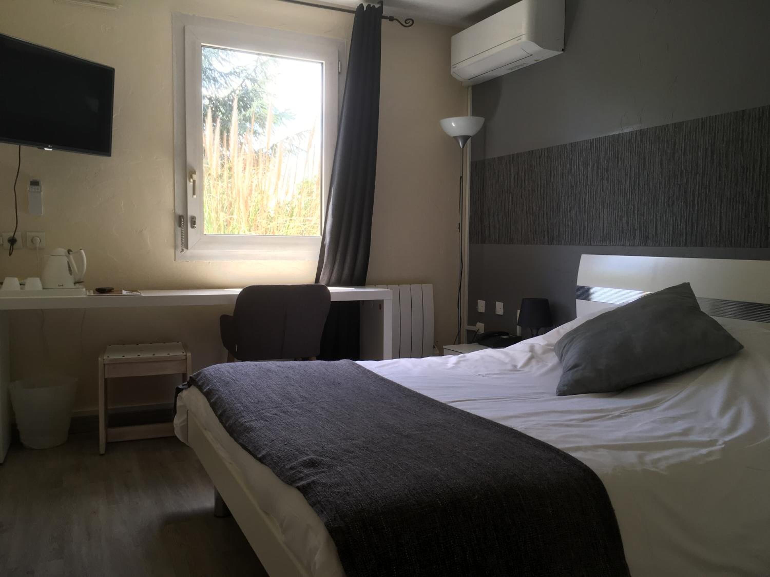 premium bedding, desk, blackout curtains, soundproofing