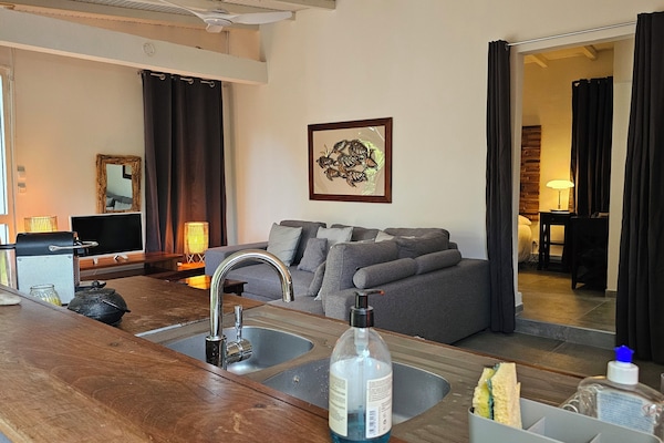 Comfort Bungalow, 1 Double Bed with Sofa bed, Private Bathroom | Living area | Flat-screen TV