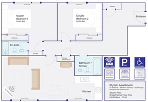 Deluxe Apartment, 2 Bedrooms, City View, Courtyard Area | Floor plan