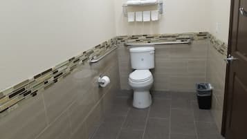 Combined shower/tub, free toiletries, hair dryer, towels