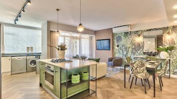 City Apartment, 1 King Bed with Sofa bed, Accessible | Bathroom | Shower, free toiletries, hair dryer, towels