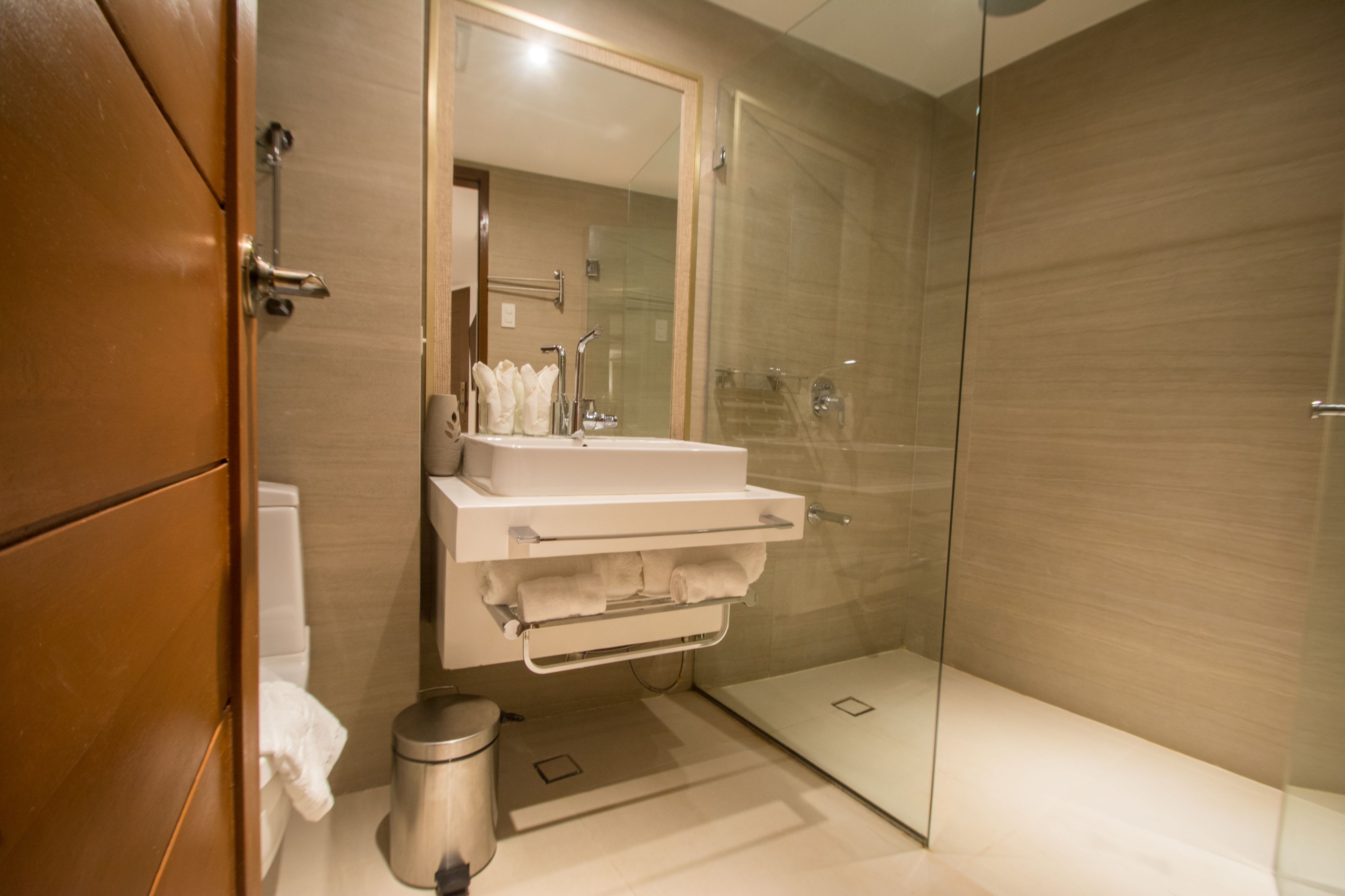 oceanview queen room | bathroom | shower, rainfall showerhead, free toiletries, hair dryer
