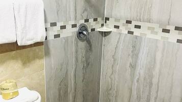 Room, 2 Queen Beds, Non Smoking | Bathroom | Shower, free toiletries, hair dryer, towels