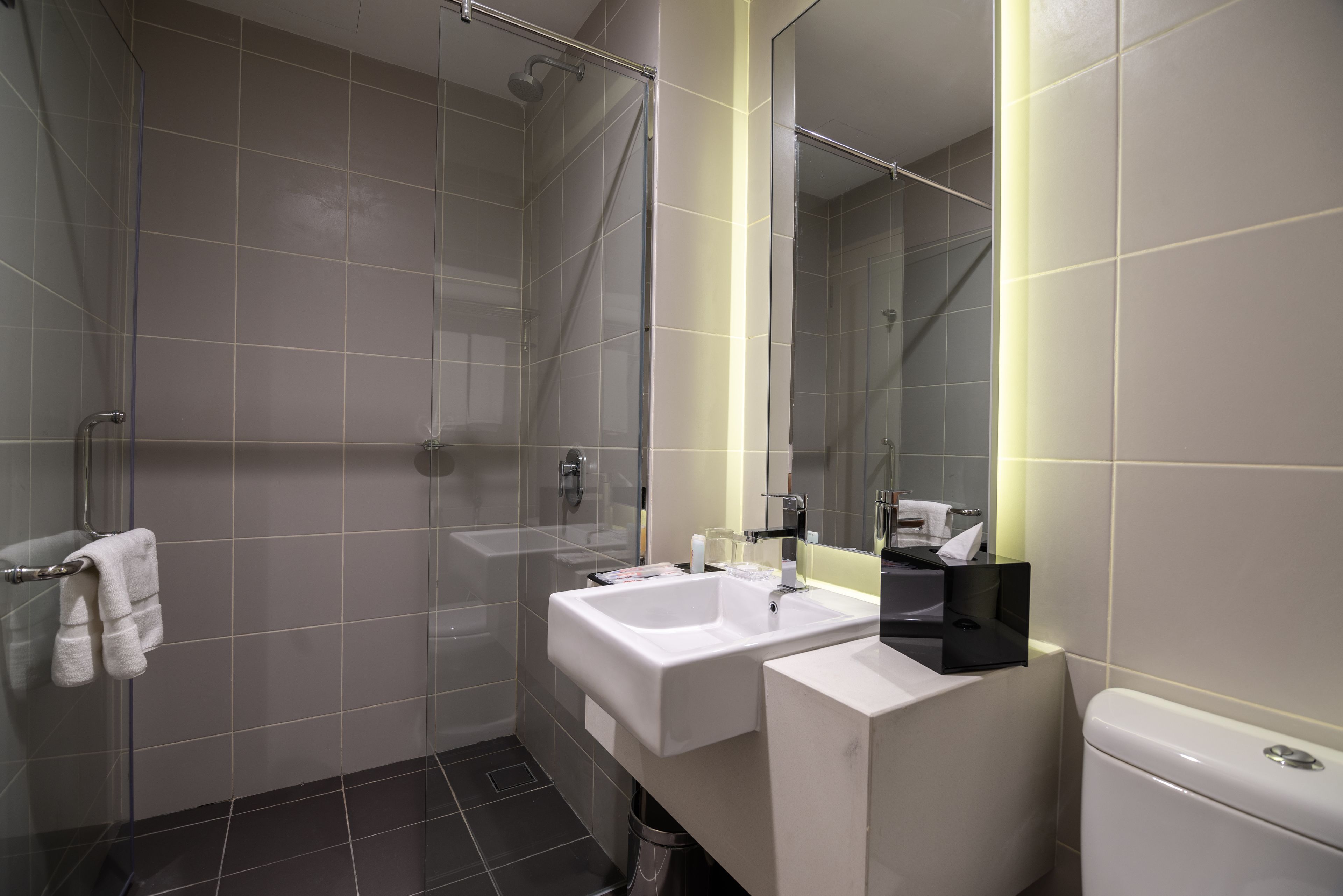 deluxe west wing | bathroom | shower, free toiletries, hair dryer, slippers
