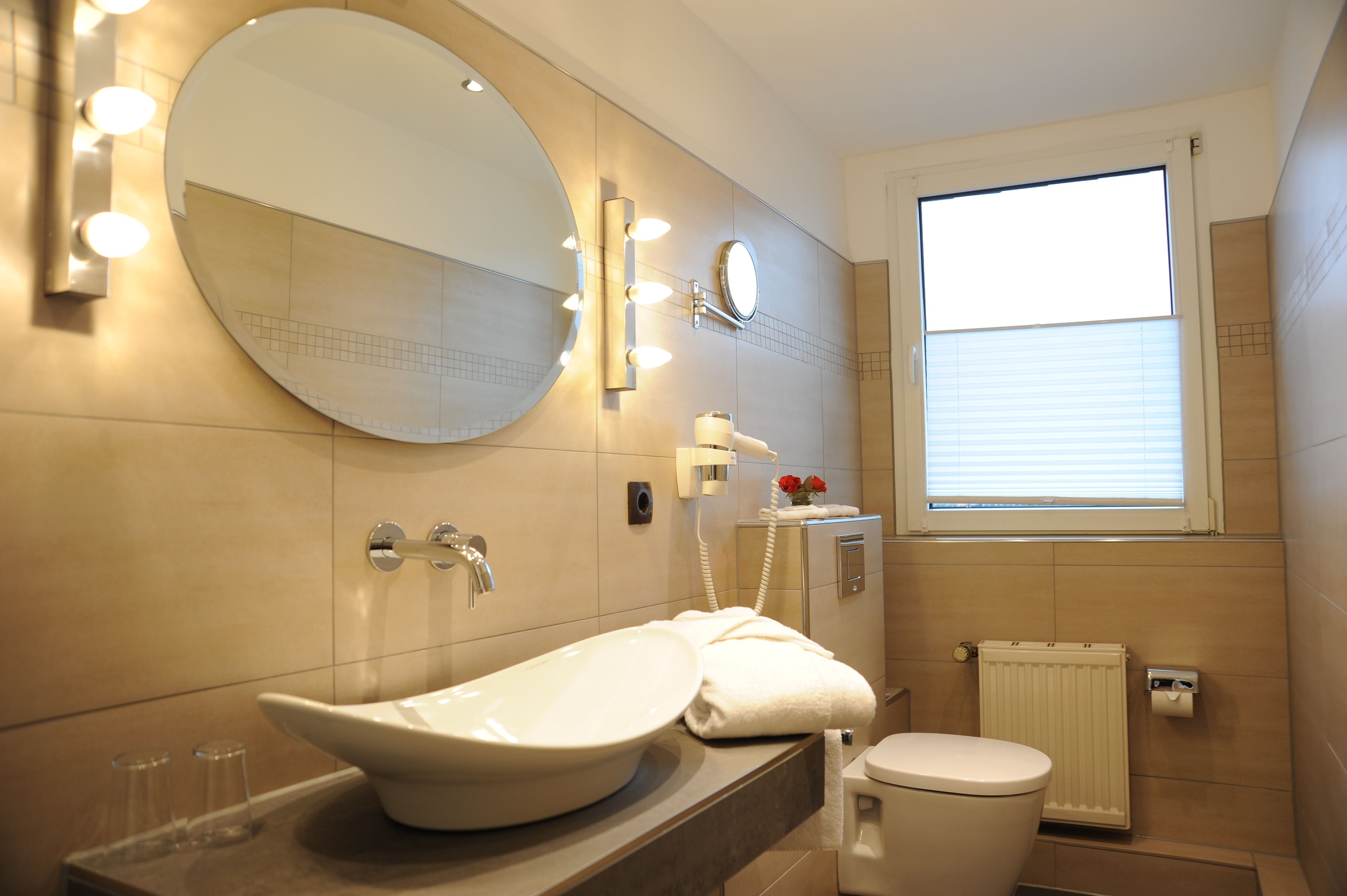 free toiletries, hair dryer, towels