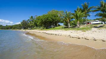 On the beach, white sand
