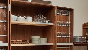 A buffet setup with various food items and glassware. - Briig Boutique Hotel (Split)