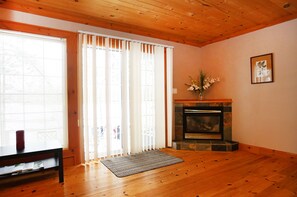 Flat-screen TV, fireplace