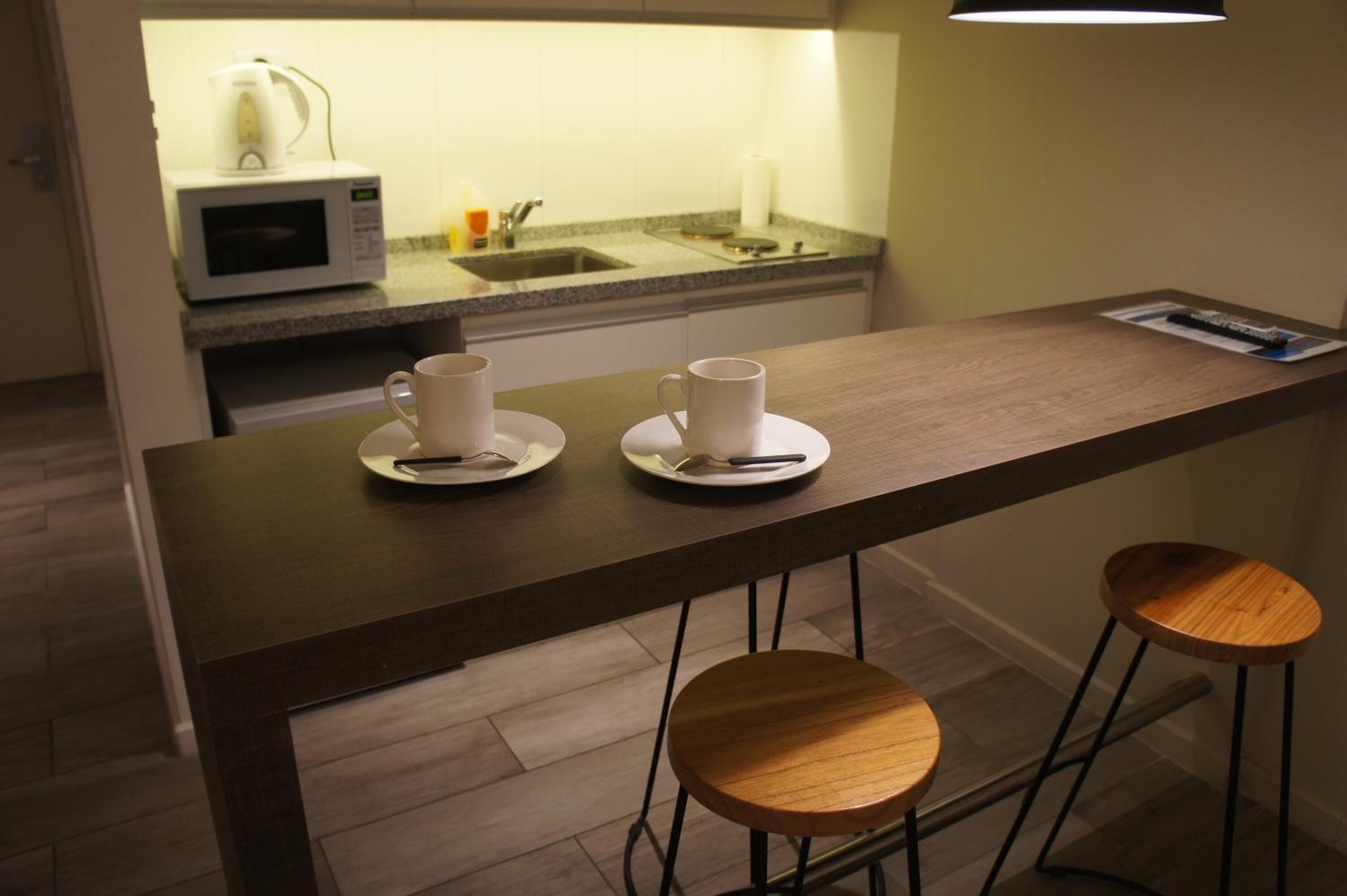 fridge, microwave, coffee/tea maker, electric kettle