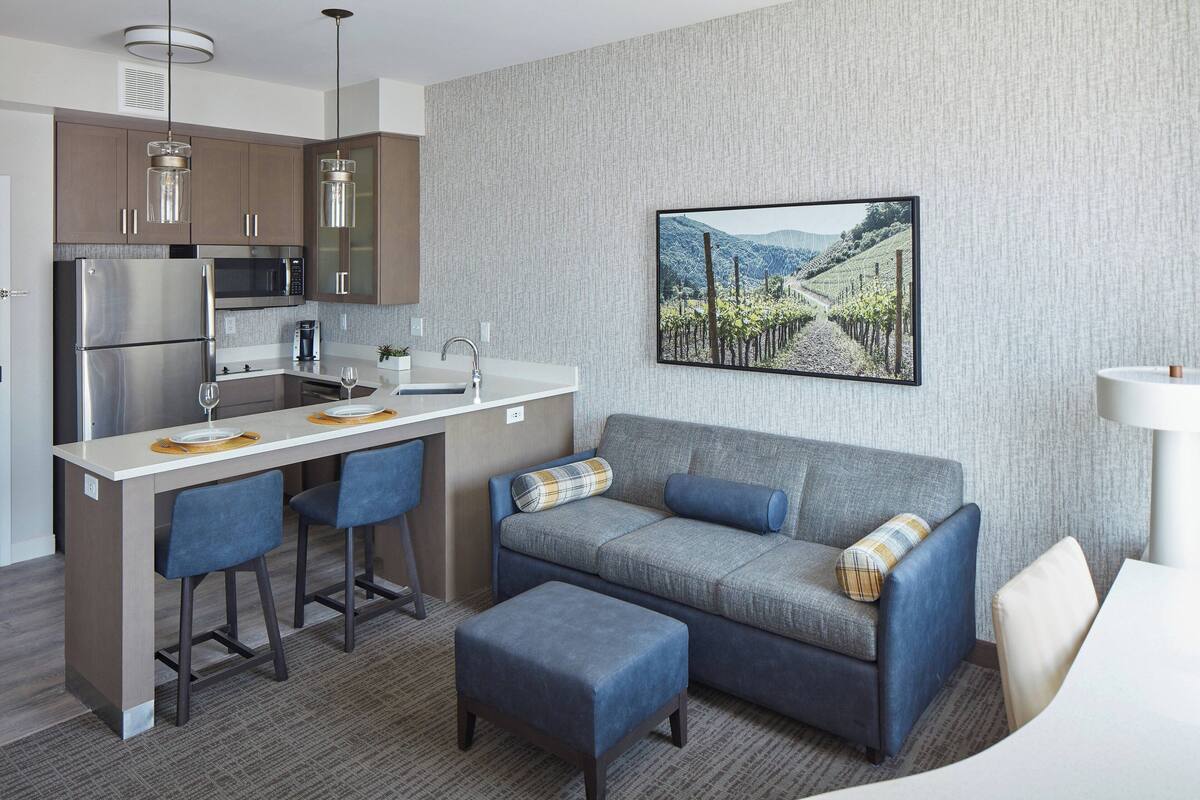 fridge, microwave, stovetop, dishwasher