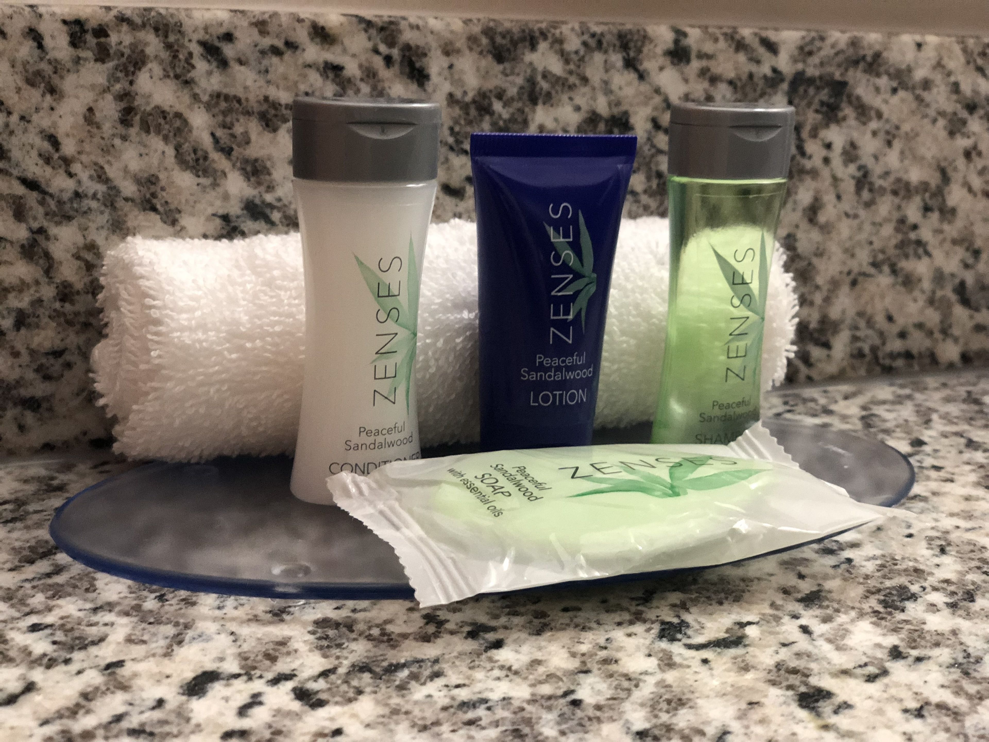 free toiletries, hair dryer, towels
