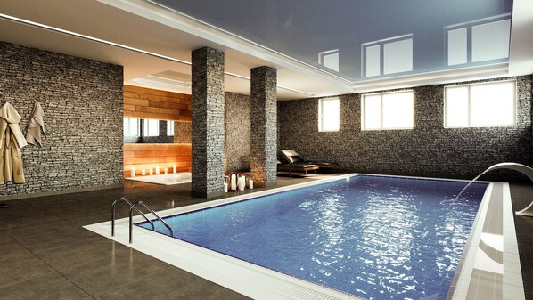 Indoor pool, sun loungers