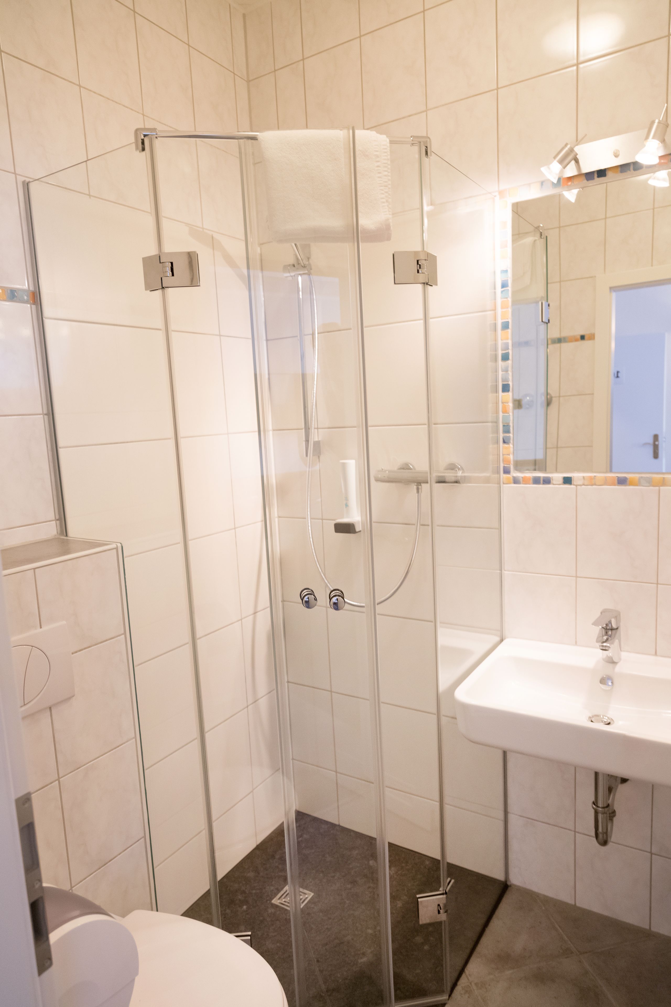 classic double room, non smoking | bathroom | shower, free toiletries, hair dryer, towels