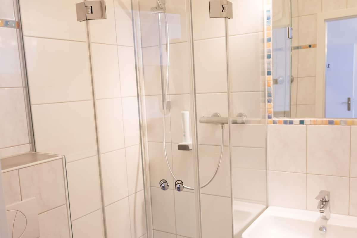 classic double room, non smoking | bathroom | shower, free toiletries, hair dryer, towels