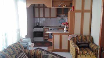 Apartament, 2 dormitoris | Cuina bàsica privada | Frigorífic gran i placa de cuina