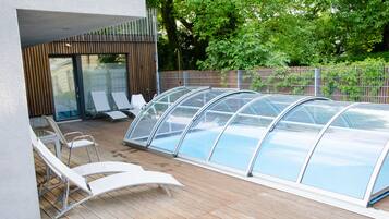 Outdoor pool, open 8:00 AM to 7:00 PM, sun loungers