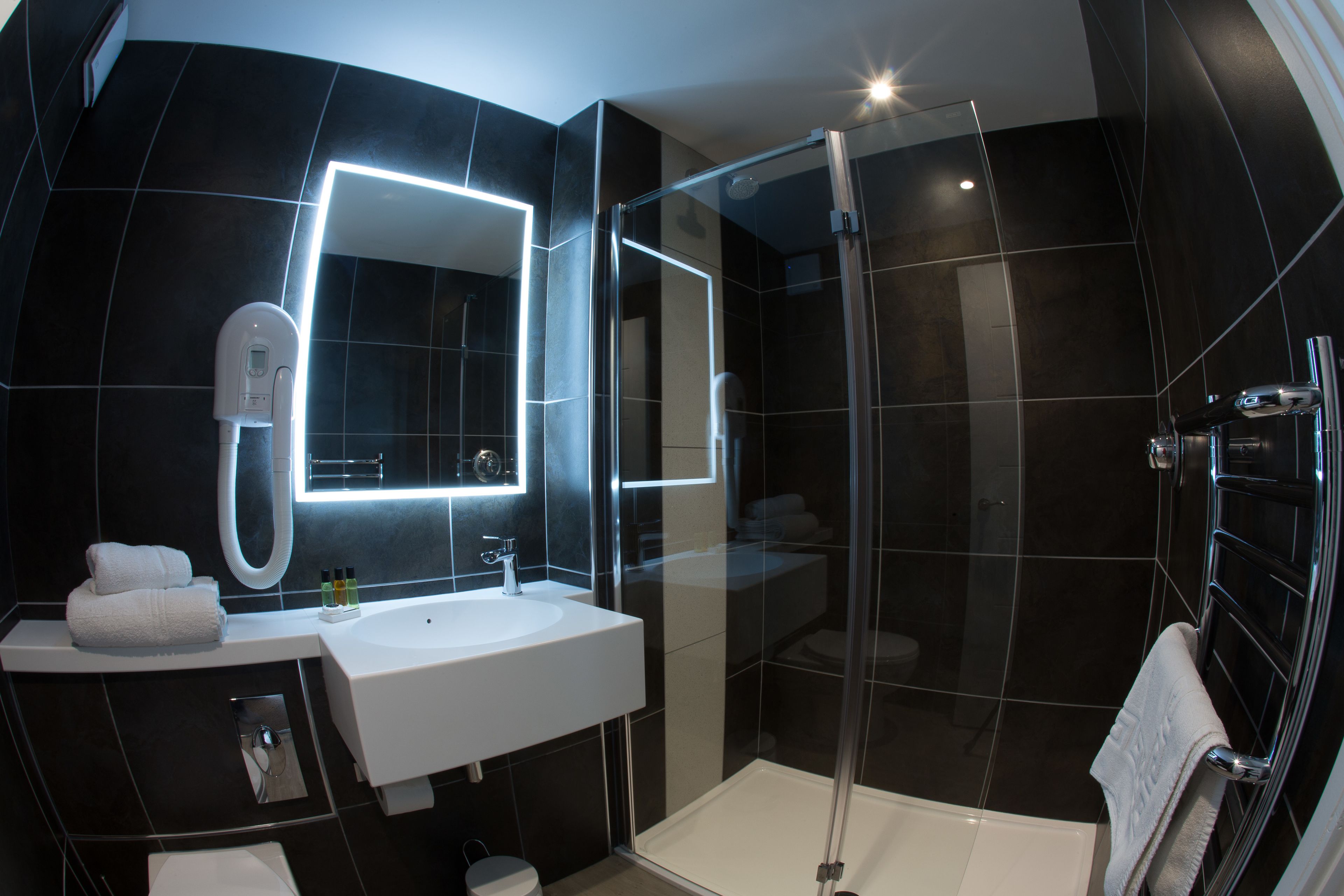 free toiletries, hair dryer, towels