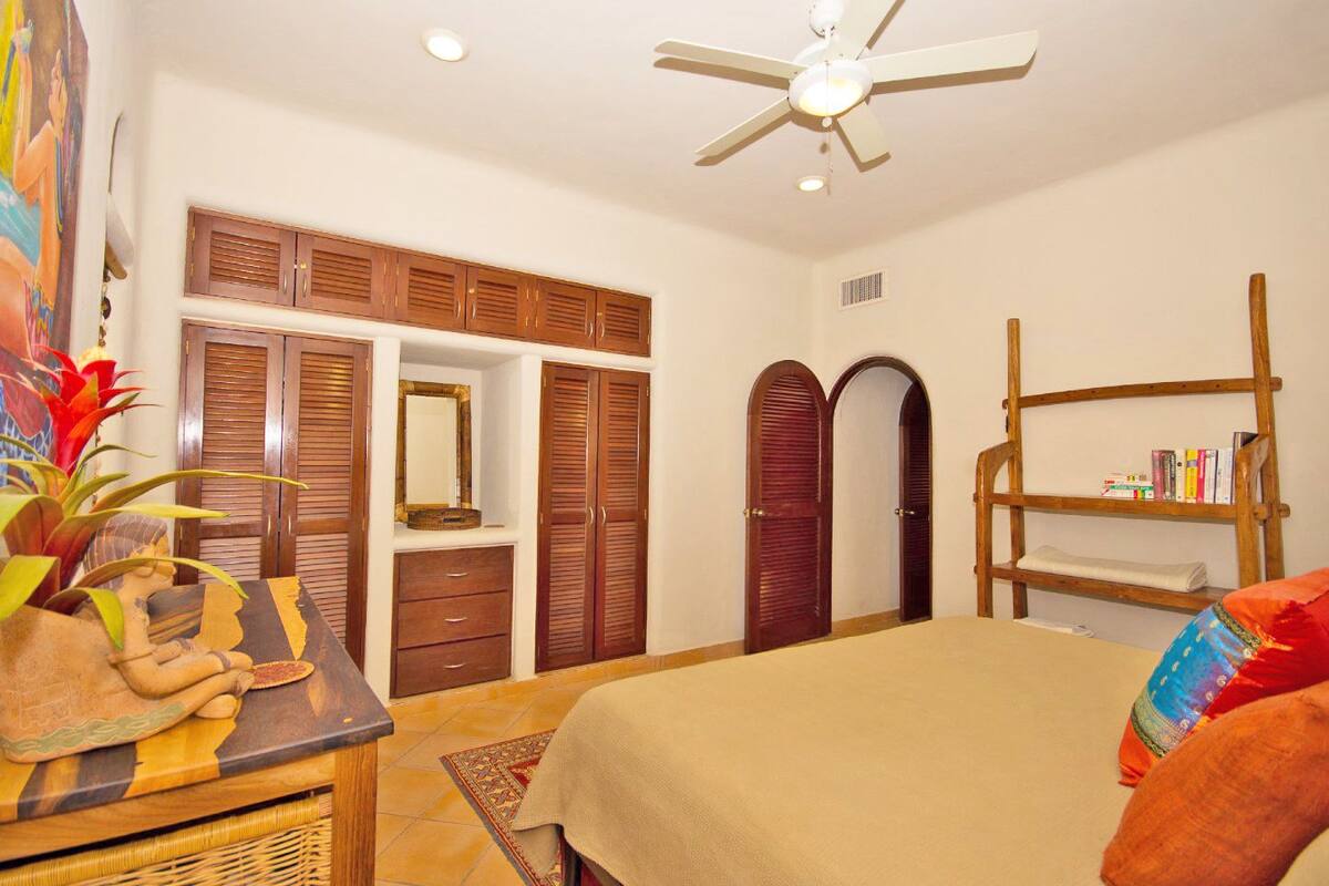 2 bedrooms, desk, laptop workspace, iron/ironing board