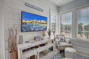 Smart TV, DVD player, books, video library