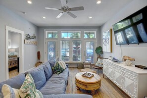 Smart TV, DVD player, books, video library