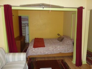 1 bedroom, desk, iron/ironing board, travel cot