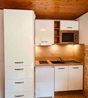Fridge, microwave, stovetop, dishwasher - T2 / 3, heart of resort, bottom of slopes, parking, 30m3 + 100m2 terrace (Mont-de-Lans)