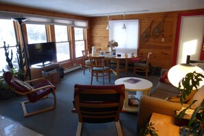 Smart TV, fireplace, DVD player, ping pong