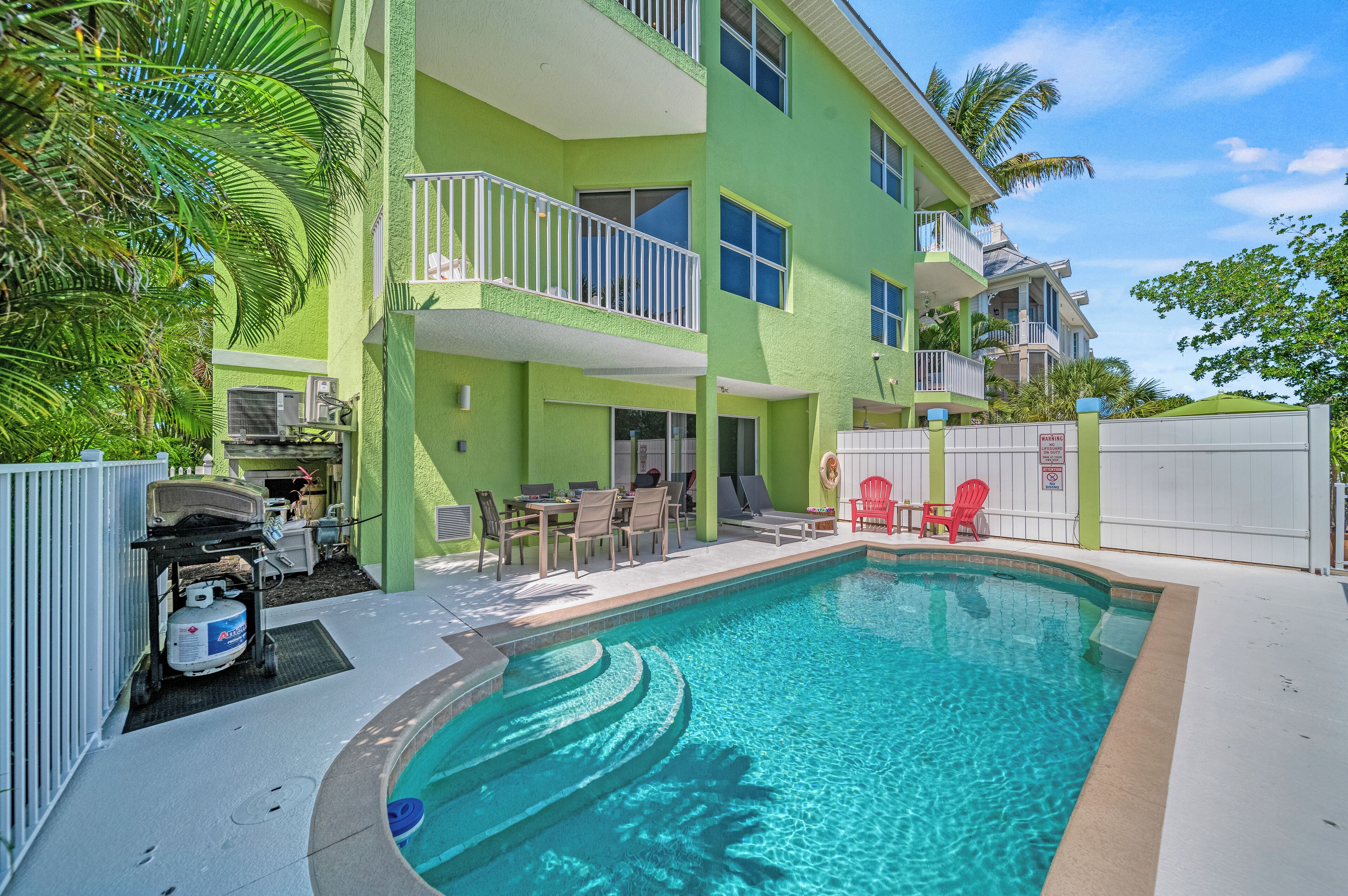 Latitude Adjustment | Waterfront Home w/ Private Heated Pool! Walk to Siesta Village & Beach!