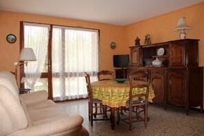 Fernseher, Kamin, DVD-Player, Bücher