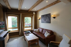 TV, caminetto, lettore DVD, libri