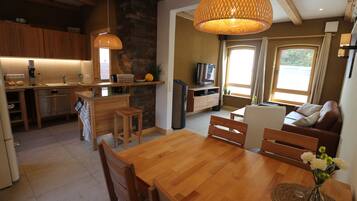 Fernseher, Kamin, DVD-Player, Bücher