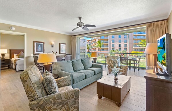 TV, DVD player, stereo