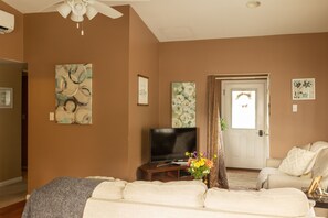 Een smart-tv, een dvd-speler en boeken