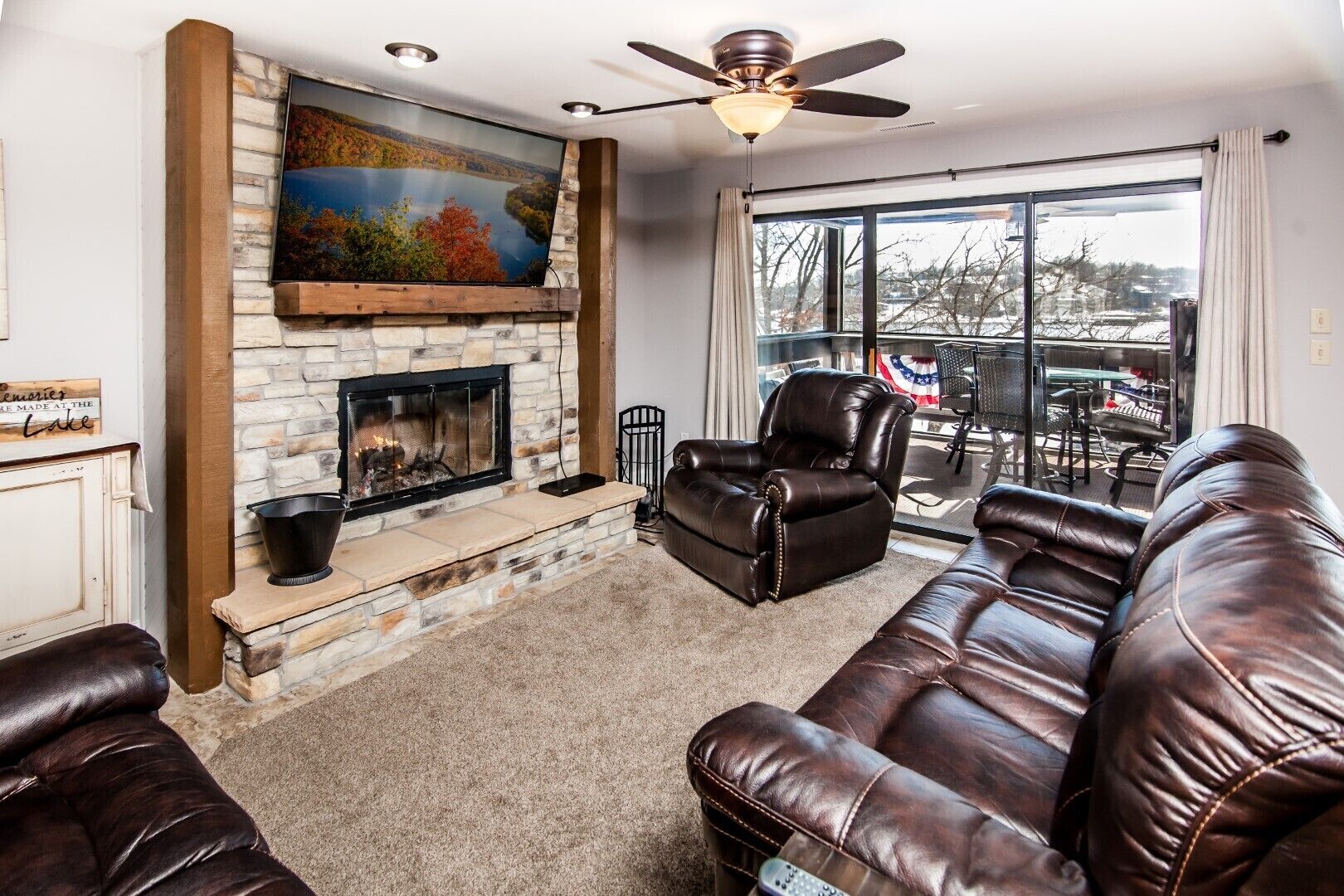 smart tv, fireplace, dvd player, table football