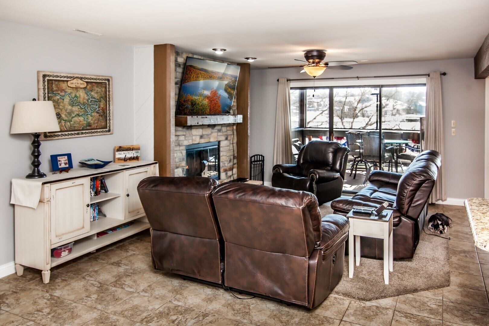 smart tv, fireplace, dvd player, table football