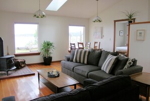 TV, fireplace, DVD player, books