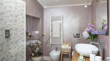 Regadera, secadora de cabello, bidet, toallas