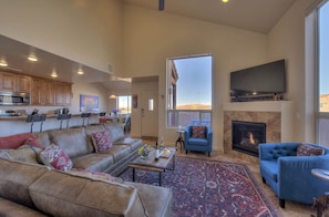 Smart TV, fireplace, DVD player, books