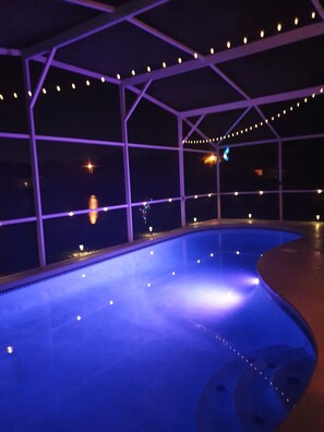 Outdoor pool, a heated pool, pool loungers