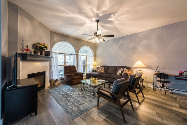 Älytelevisio, takka, Netflix, kirjoja