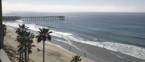 On the beach, sun-loungers, beach towels