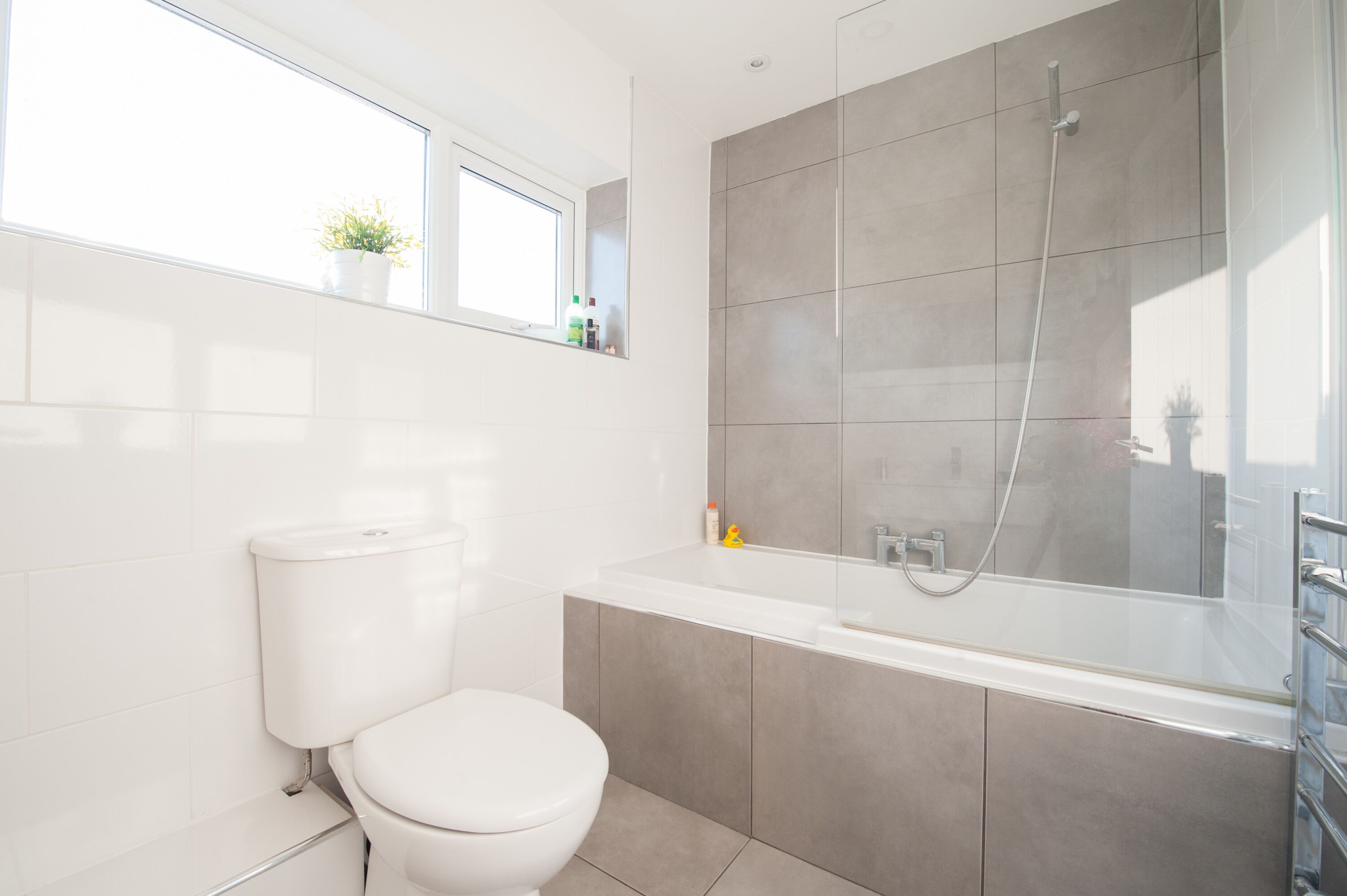 Combined shower/tub, hair dryer, towels