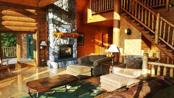 Smart TV, fireplace, foosball