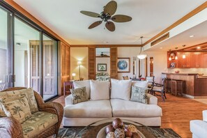 Smart TV, DVD player, books, music library