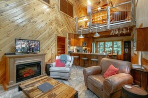 TV, fireplace, DVD player, foosball