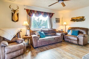 Smart TV, fireplace, DVD player, video library
