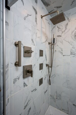 Combined shower/tub, hair dryer